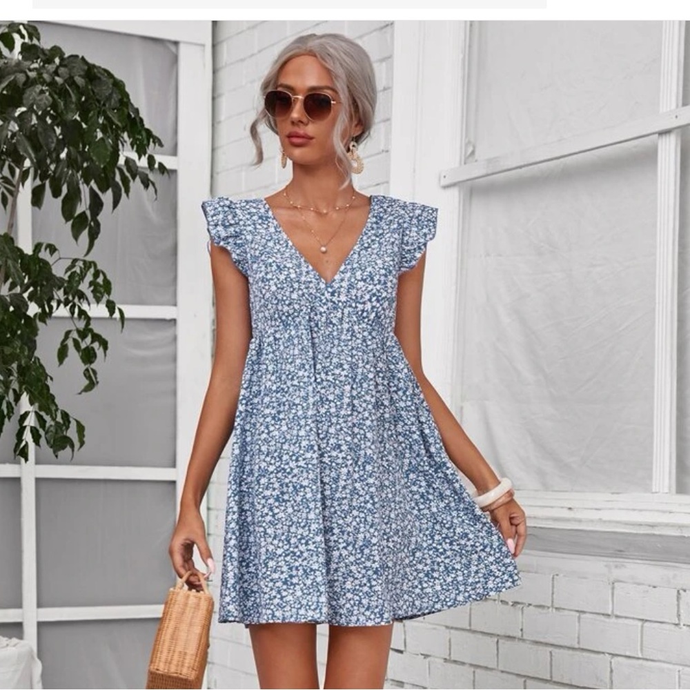 Blue v-neck mini dress